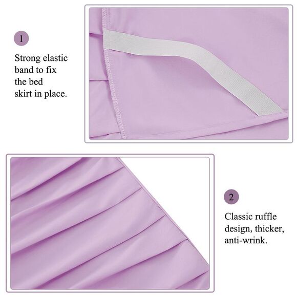 Ruffled Bed Skirts Polyester Brushed Platform 16inch Drop Full Light Purple - Picture 4 of 6